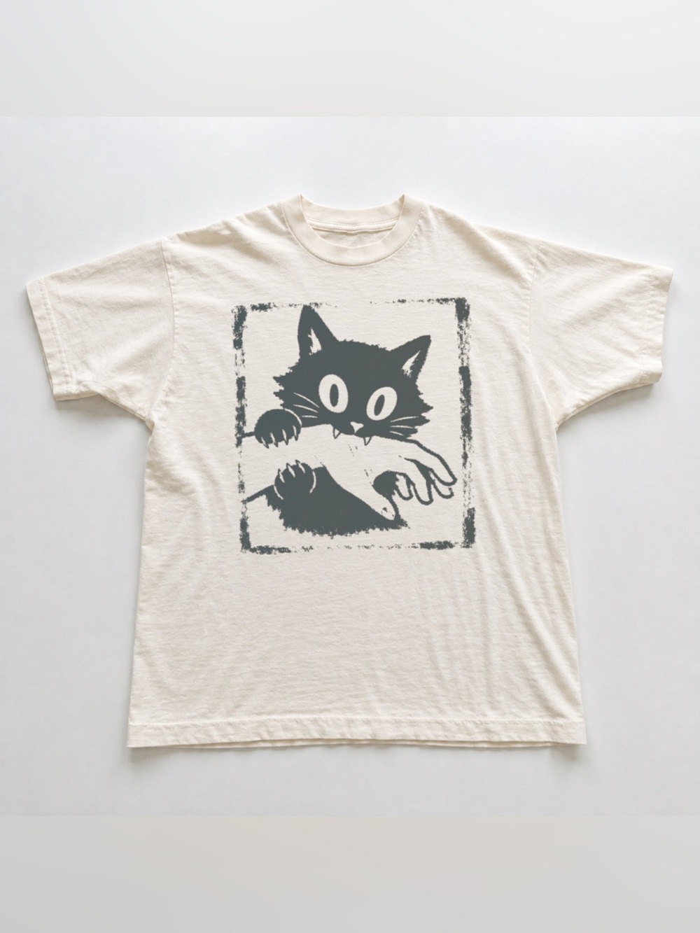 Off White T-Shirt with Gray Cat Graphic